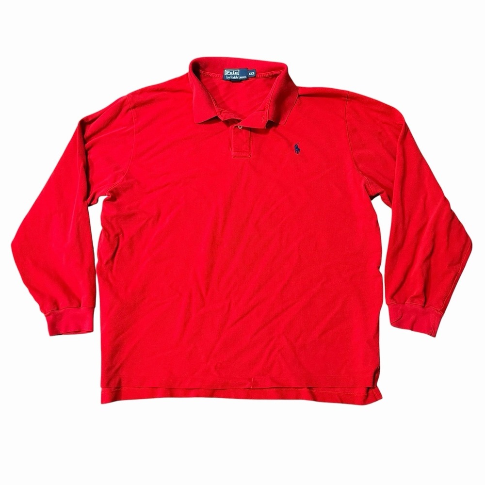 Vtg Ralph Lauren Polo Shirt Mens 2XL Red Long Sleeve Classic Fit Cotton Pony
